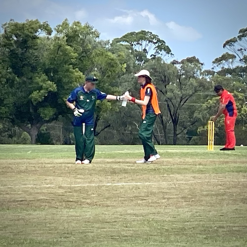 Dylan Gangell getting a drink ran out to the middle when batting at the 2023 NCIC