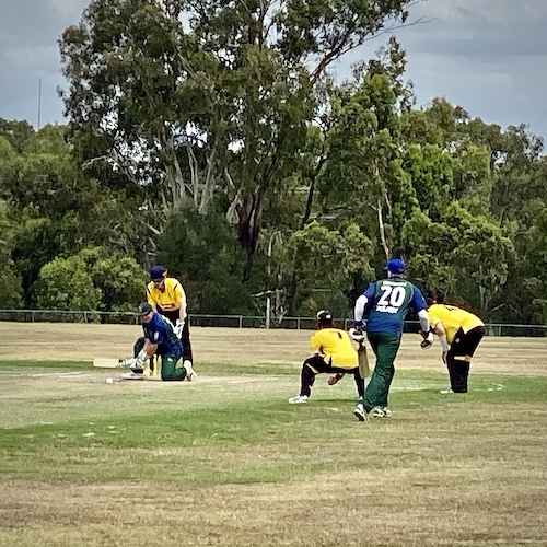 CATS B! player batting against Western Australia about to hit the ball for a run