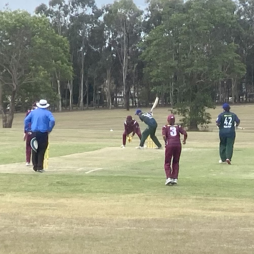 CATS player batting against Queensland and hitting the ball down the ground